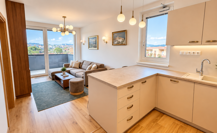 VÝRAZNÁ ZĽAVA !! Kompletne zariadený 2-izbový byt s balkónom a parkovaním v centre Popradu